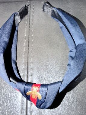 Navy Knotted Headband with Red & Bee Gold Embroidery